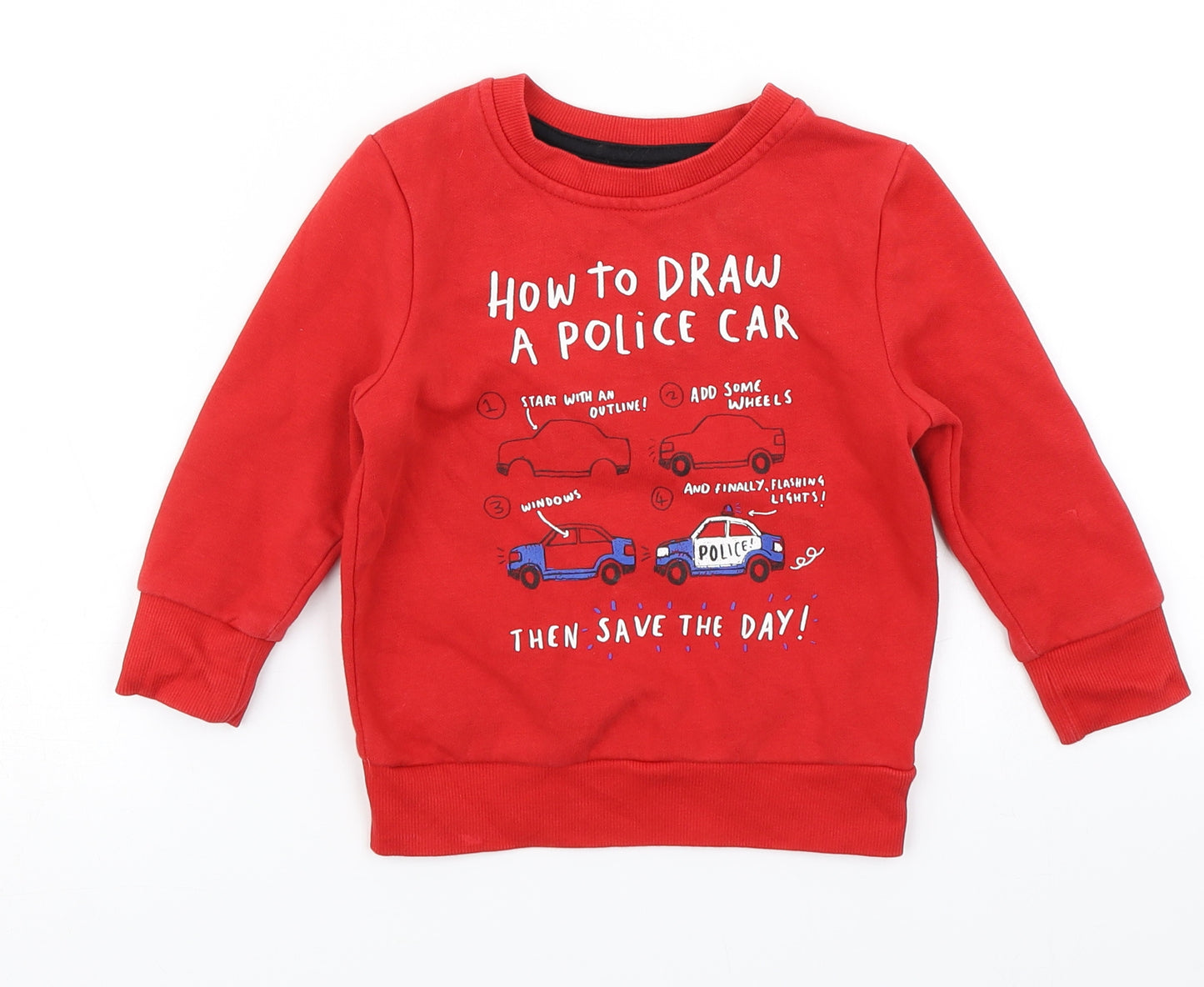 George Boys Red   Pullover T-Shirt Size 18-24 Months  - Police Car