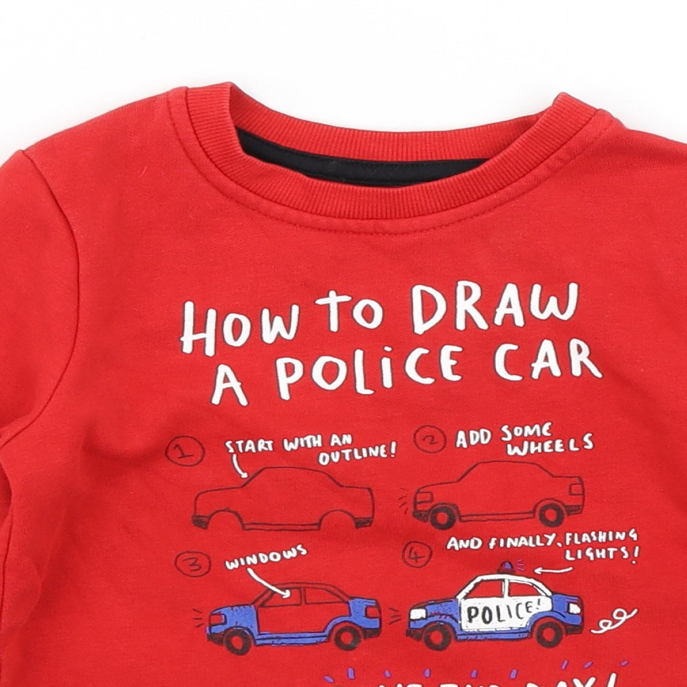 George Boys Red   Pullover T-Shirt Size 18-24 Months  - Police Car