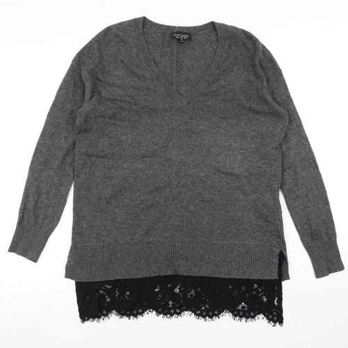 Topshop Womens Grey  Knit Pullover Jumper Size 8  - lace hem