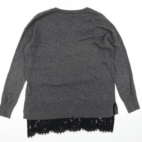 Topshop Womens Grey  Knit Pullover Jumper Size 8  - lace hem