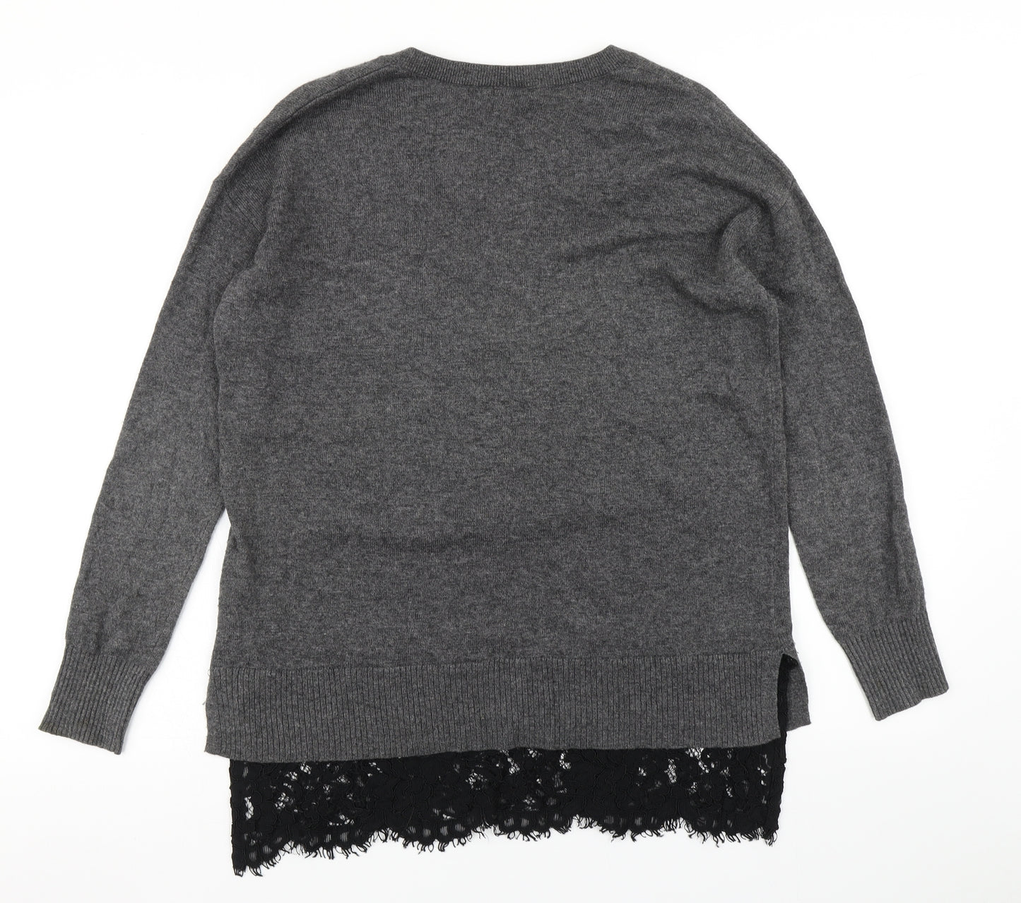 Topshop Womens Grey  Knit Pullover Jumper Size 8  - lace hem