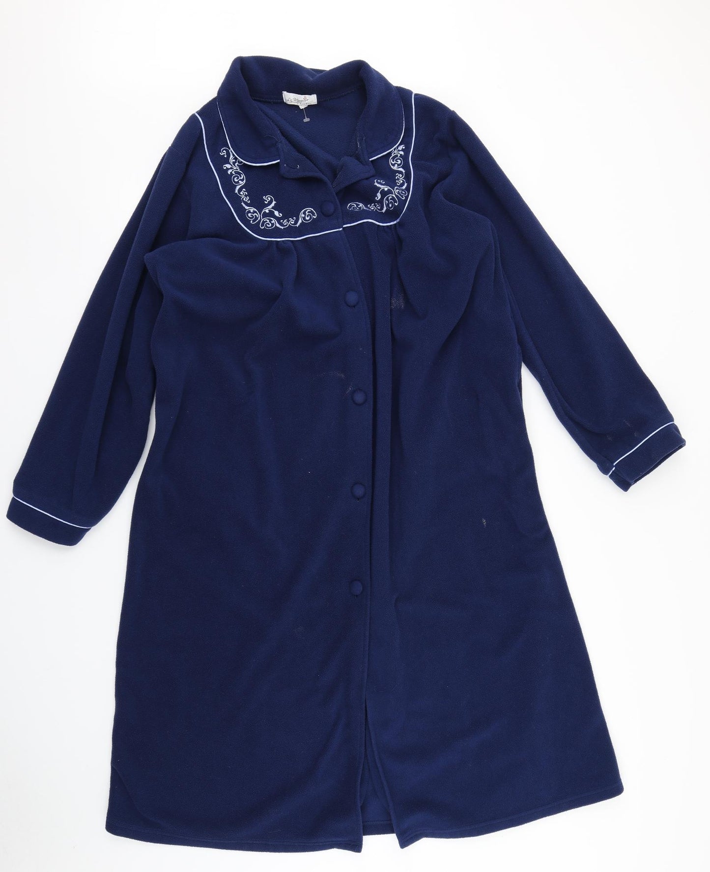 La Maruuise Womens Blue Solid Fleece Top Robe Size L