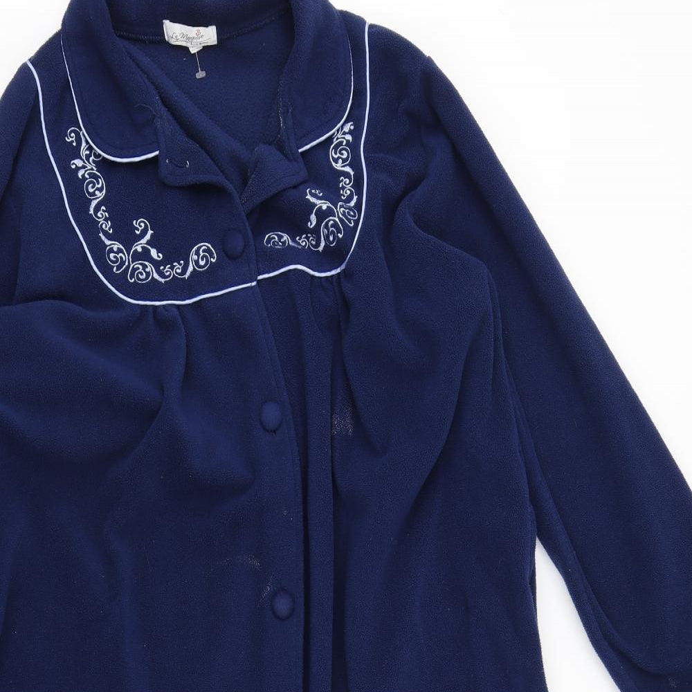 La Maruuise Womens Blue Solid Fleece Top Robe Size L