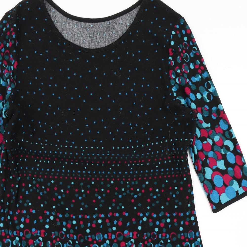 Preworn Womens Black Polka Dot Knit Fit & Flare  Size L