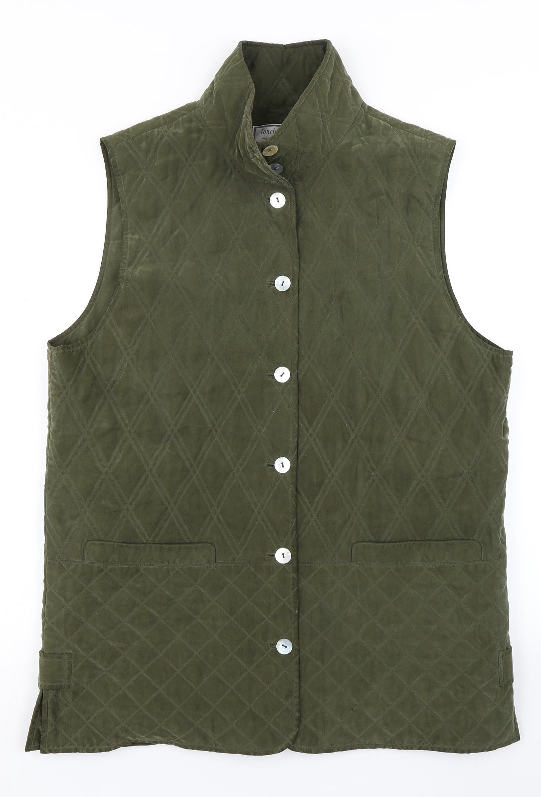 Touch of Silk Womens Green Argyle/Diamond  Gilet Coat Size 12
