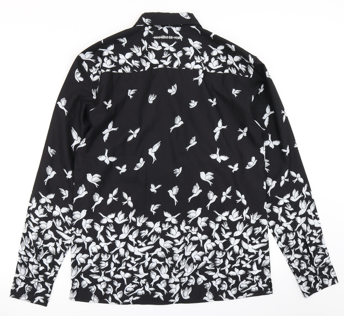 Maniere De Voir Womens Black Polka Dot Rayon Basic Button-Up Size M  - Bird print