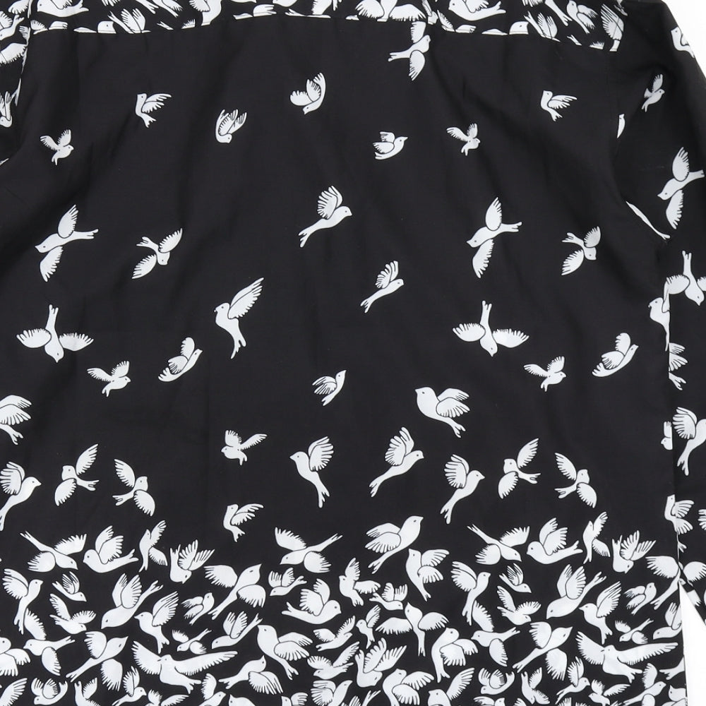 Maniere De Voir Womens Black Polka Dot Rayon Basic Button-Up Size M  - Bird print