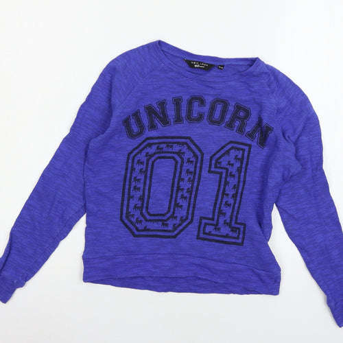 New Look Girls Blue Geometric Jersey Pullover Sweatshirt Size 10-11 Years  - Unicorn