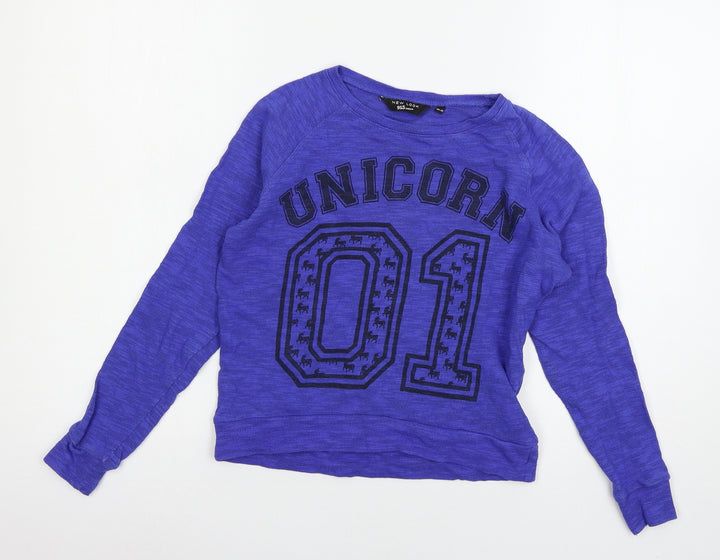 New Look Girls Blue Geometric Jersey Pullover Sweatshirt Size 10-11 Years  - Unicorn
