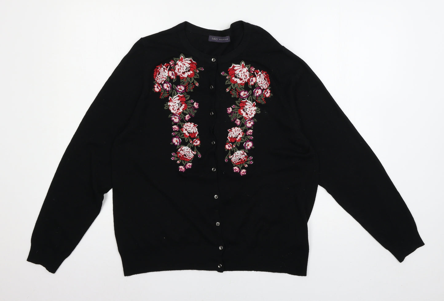 Marks and Spencer Womens Black Floral Knit Cardigan Jumper Size 18