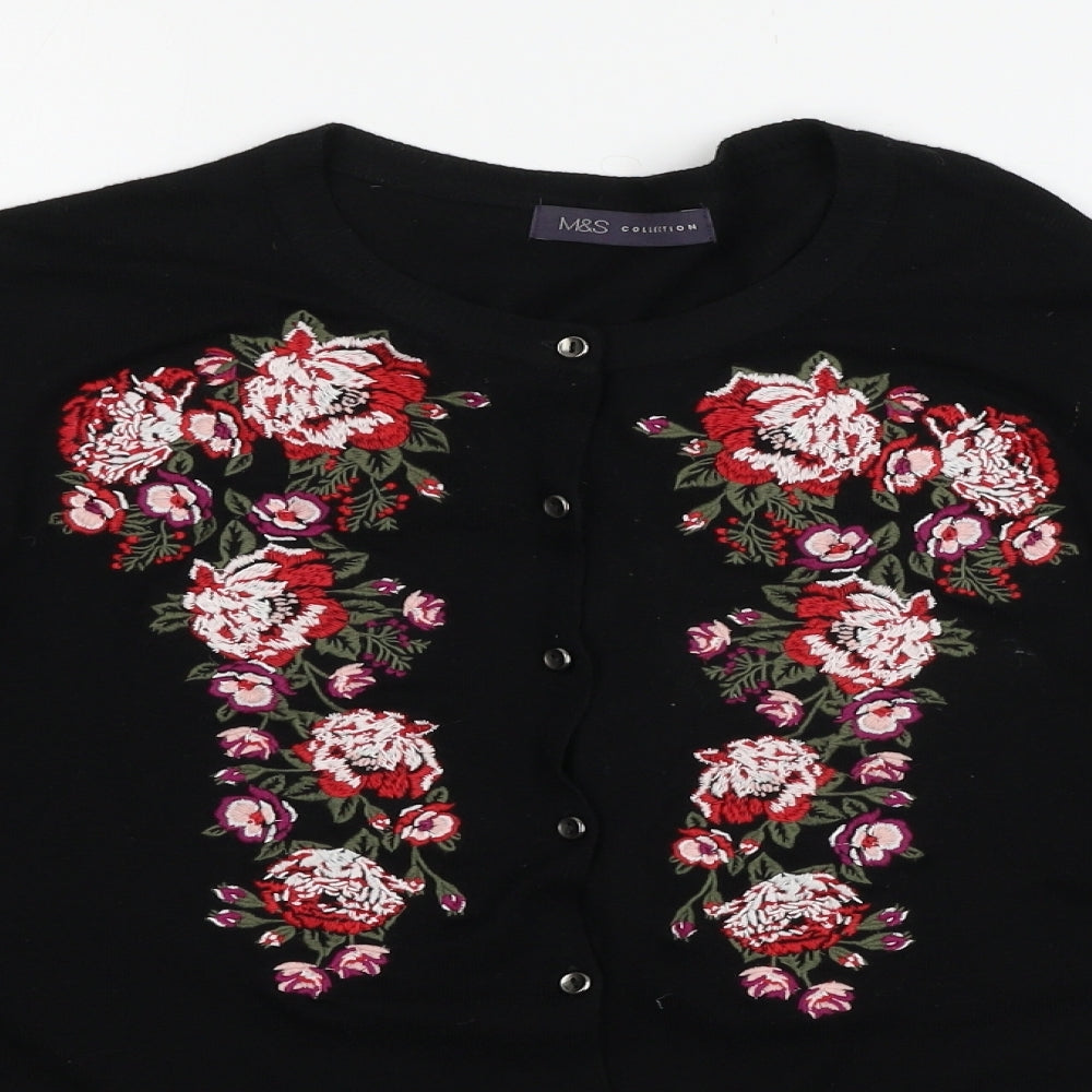 Marks and Spencer Womens Black Floral Knit Cardigan Jumper Size 18