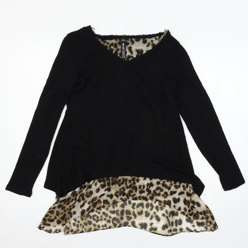 Design Lab Womens Black Animal Print Knit Pullover Jumper Size M