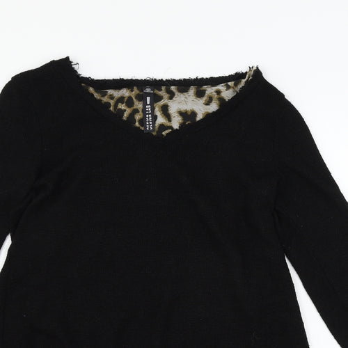 Design Lab Womens Black Animal Print Knit Pullover Jumper Size M