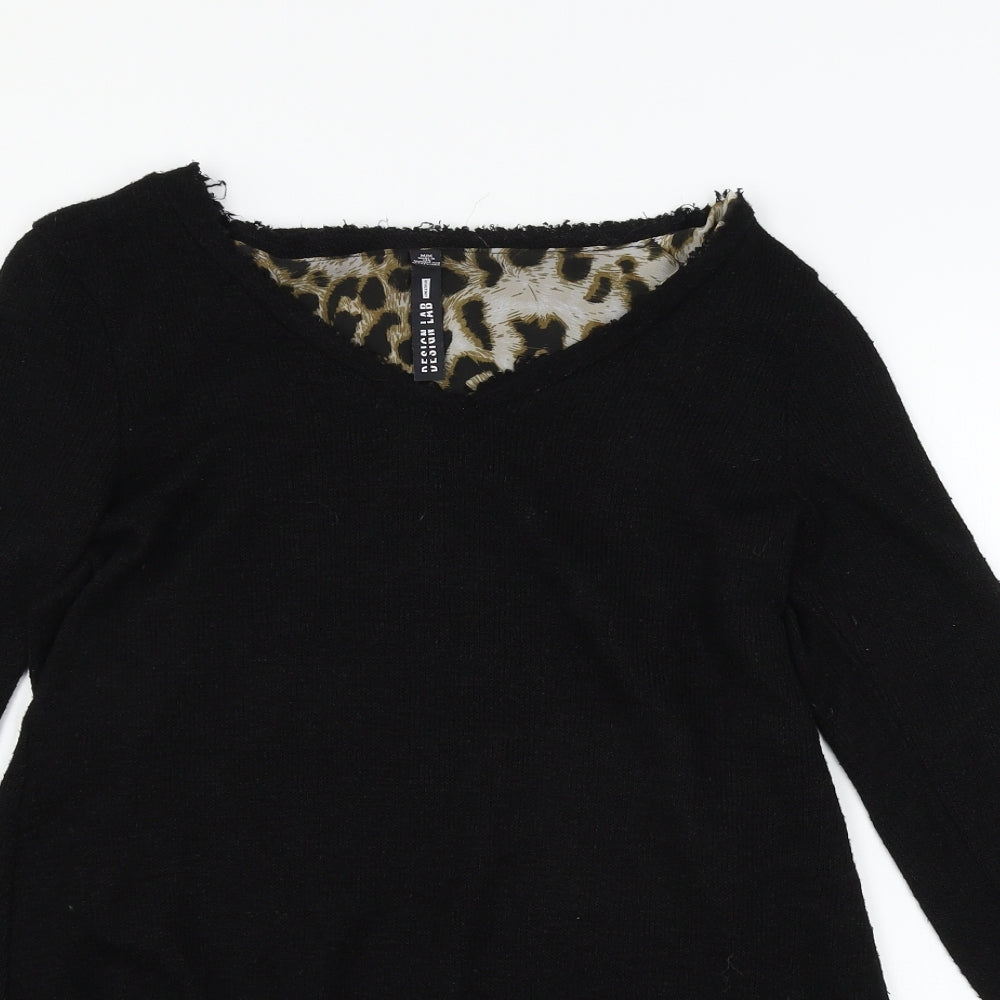 Design Lab Womens Black Animal Print Knit Pullover Jumper Size M