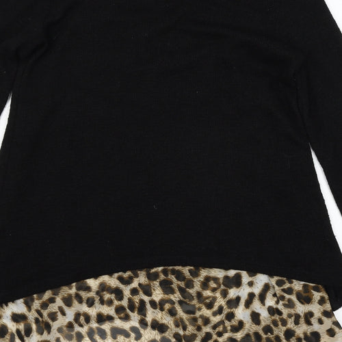 Design Lab Womens Black Animal Print Knit Pullover Jumper Size M
