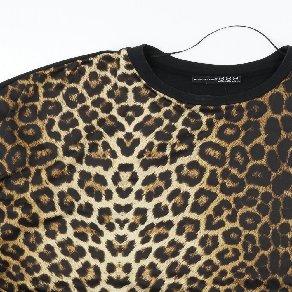 Atmosphere Womens Black Animal Print Jersey Basic T-Shirt Size 8