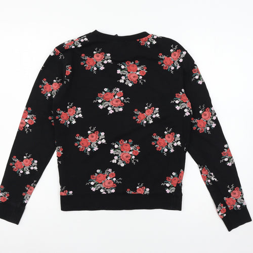 Divided by H&M Womens Black Floral Jersey Pullover Sweatshirt Size XS