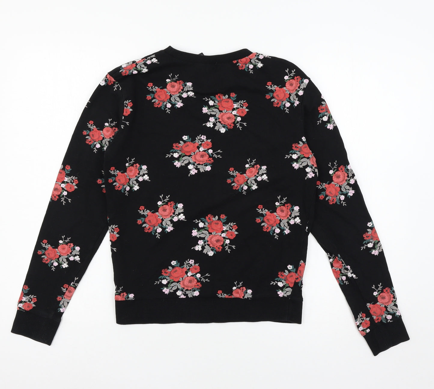 Divided by H&M Womens Black Floral Jersey Pullover Sweatshirt Size XS