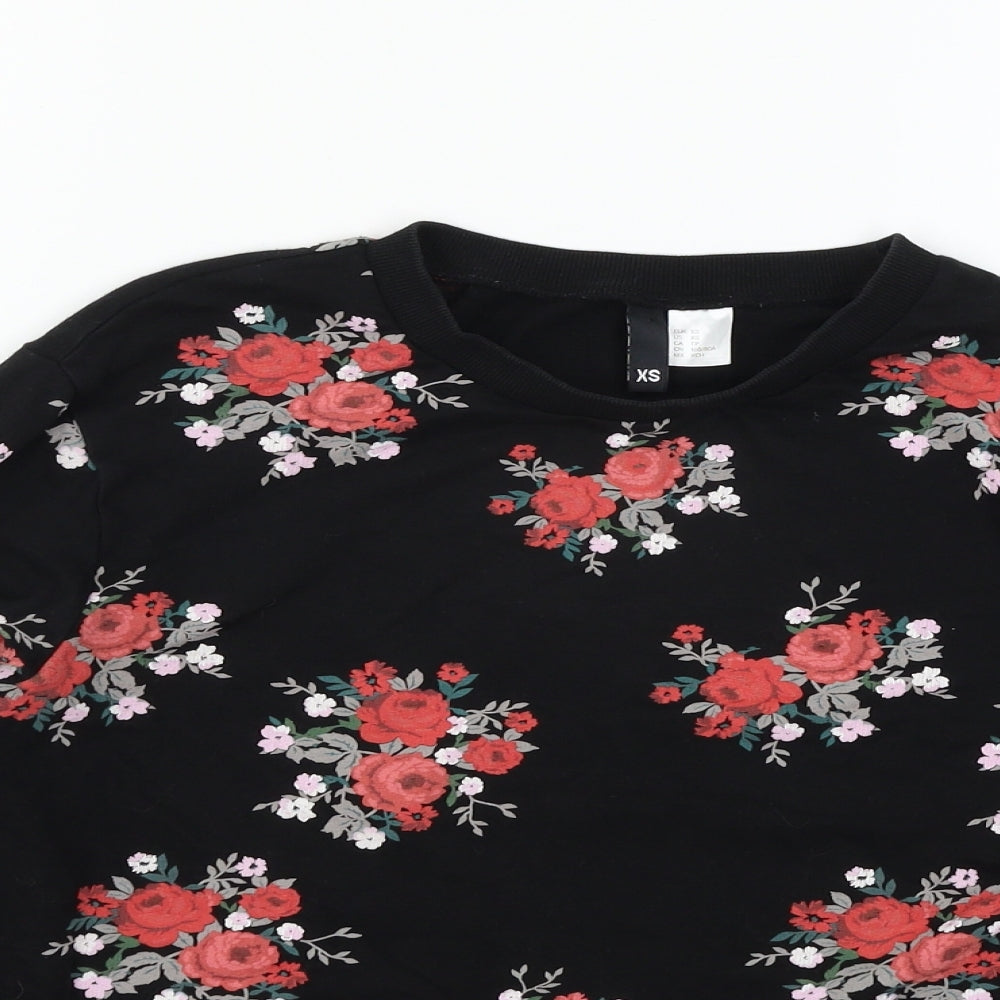 Divided by H&M Womens Black Floral Jersey Pullover Sweatshirt Size XS