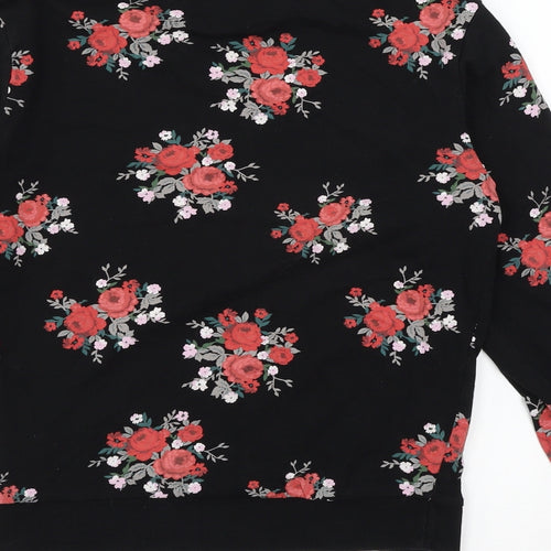 Divided by H&M Womens Black Floral Jersey Pullover Sweatshirt Size XS