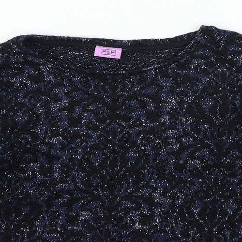 F&F Girls Blue Geometric Jersey Pullover Sweatshirt Size 10-11 Years
