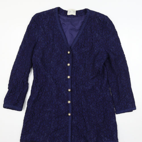 Frank Usher Womens Blue  Lace Jacket Blazer Size 14