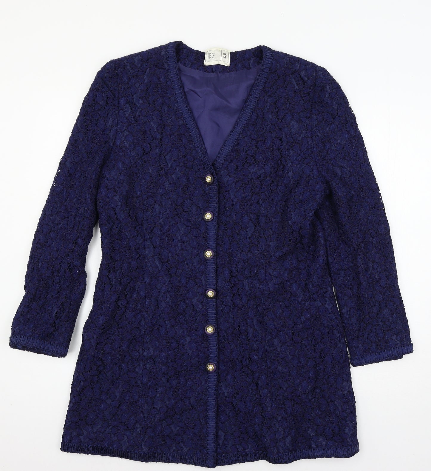 Frank Usher Womens Blue  Lace Jacket Blazer Size 14