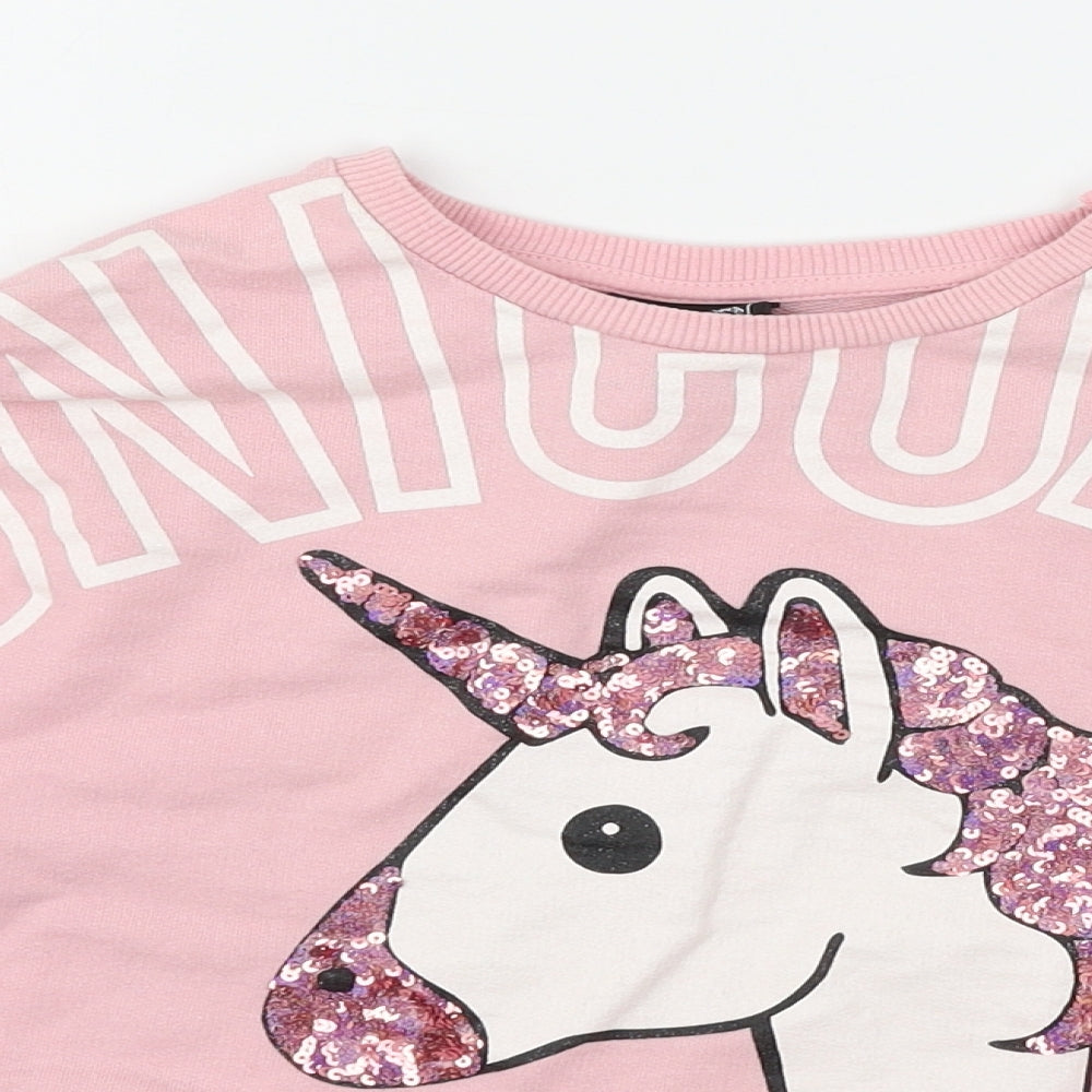 Preworn Girls Pink  Jersey Pullover Sweatshirt Size 10-11 Years  - Unicorn