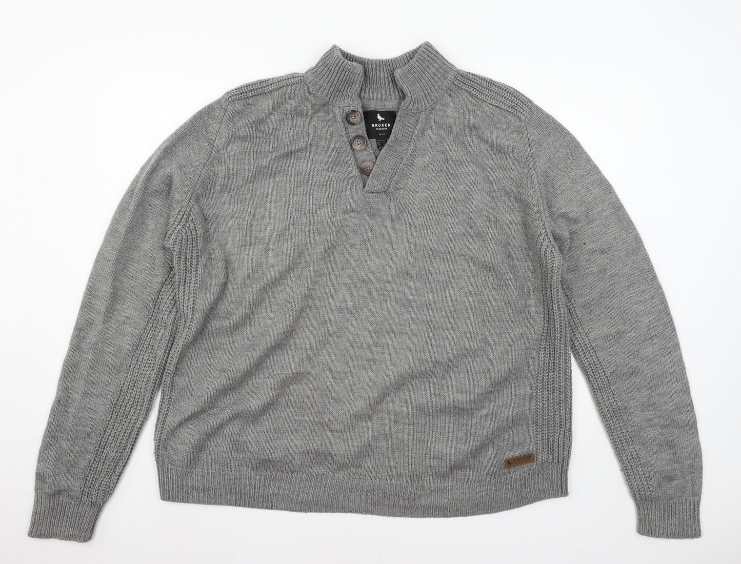 Broken Standard Mens Grey  Knit Pullover Jumper Size 2XL