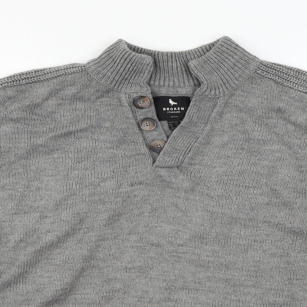 Broken Standard Mens Grey  Knit Pullover Jumper Size 2XL