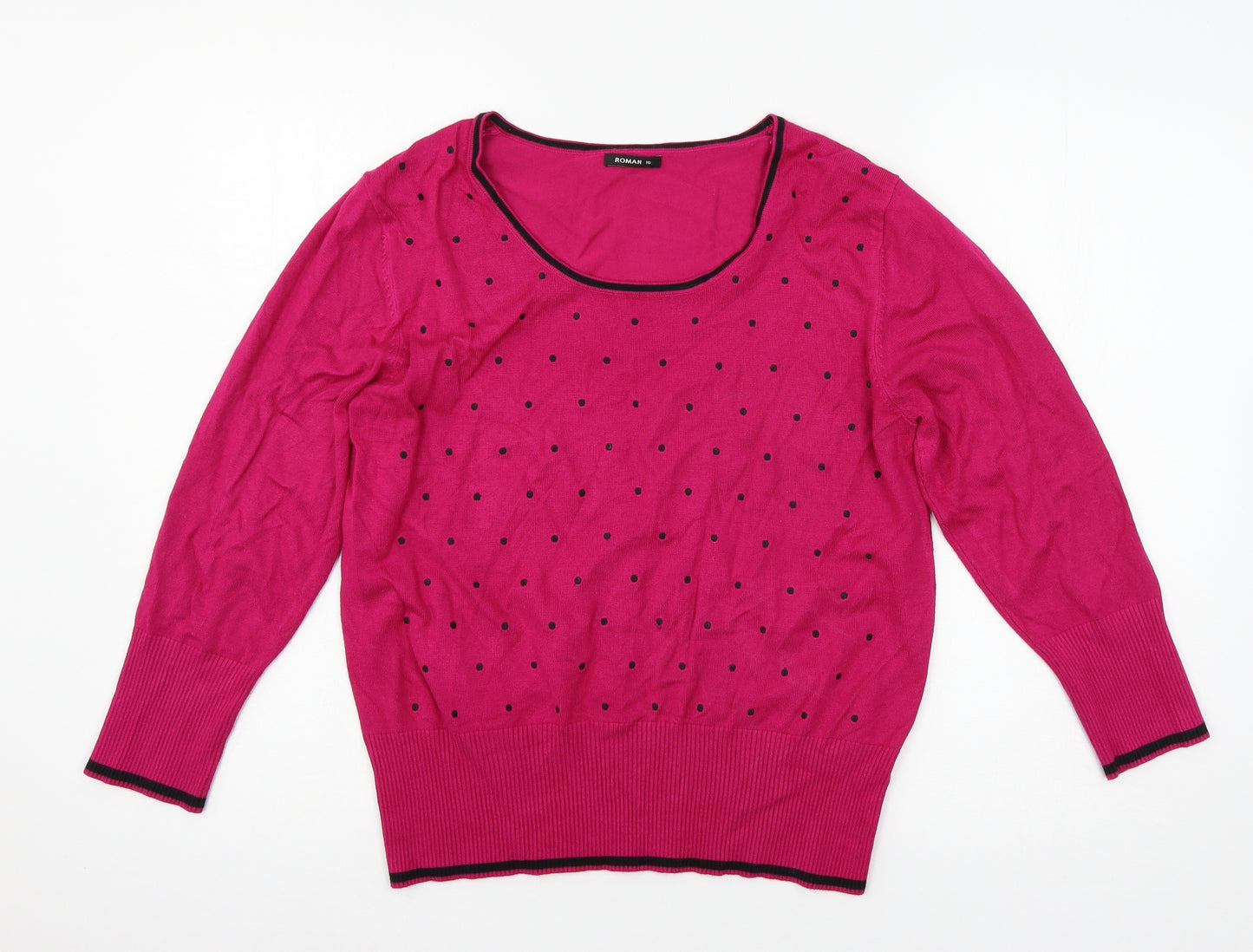 Rman Womens Pink Polka Dot Knit Pullover Jumper Size 16