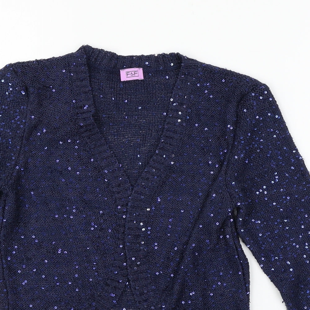 F&F Girls Blue  Knit Cardigan Jumper Size 10-11 Years