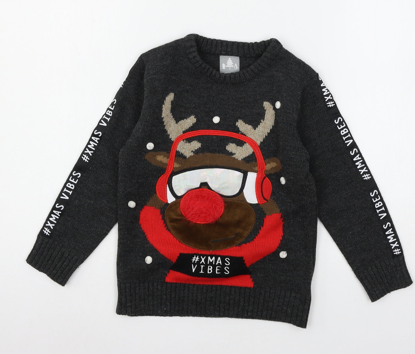 George Boys Grey  Knit Pullover Jumper Size 5-6 Years  - Reindeer