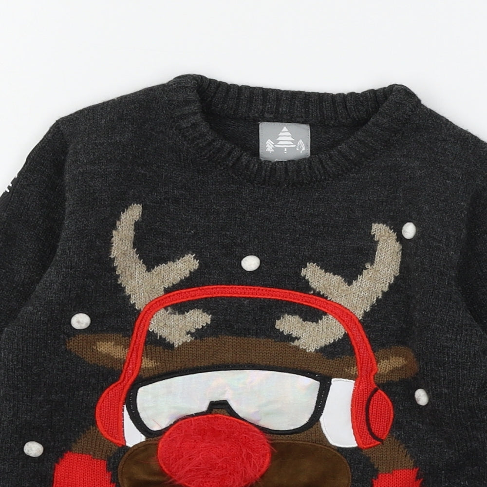 George Boys Grey  Knit Pullover Jumper Size 5-6 Years  - Reindeer