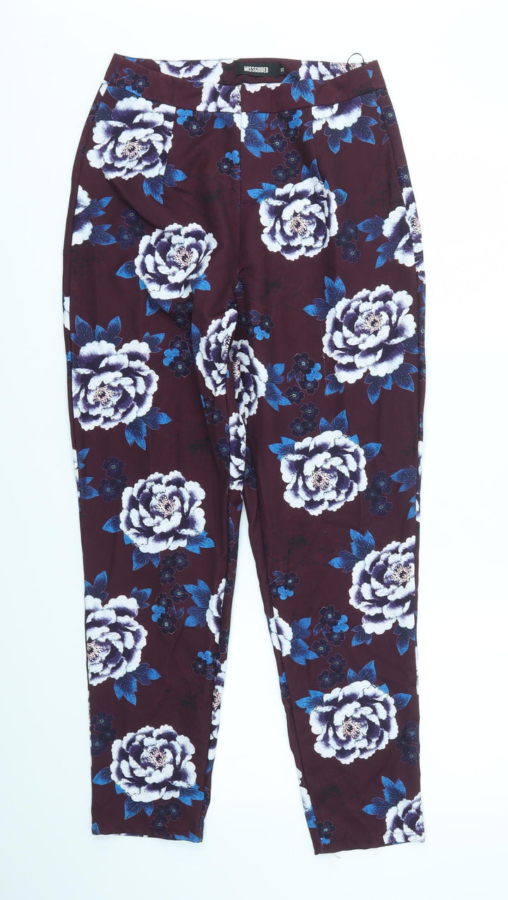 Missguided Womens Purple Floral Trousers Size 10 L28 in