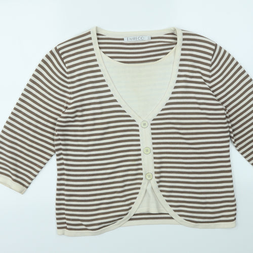 Emreco Womens Brown Striped  Pullover Jumper Size 14