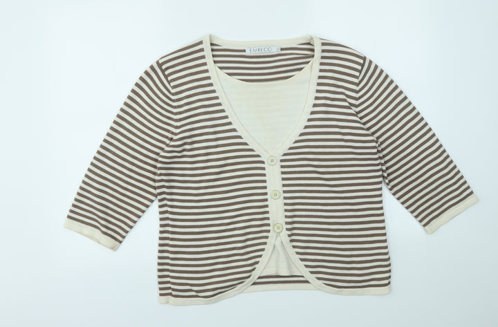 Emreco Womens Brown Striped  Pullover Jumper Size 14