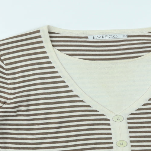 Emreco Womens Brown Striped  Pullover Jumper Size 14