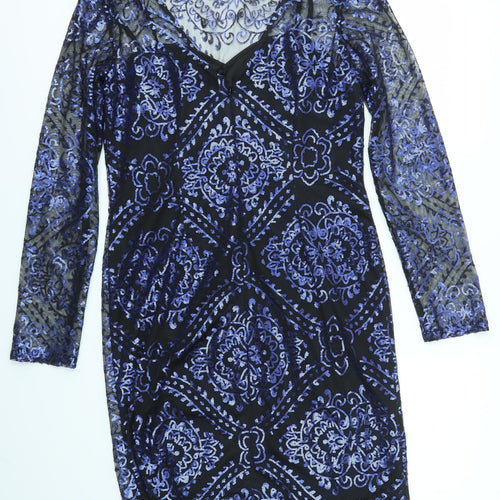 Dalia Womens Blue Geometric  Fit & Flare  Size L