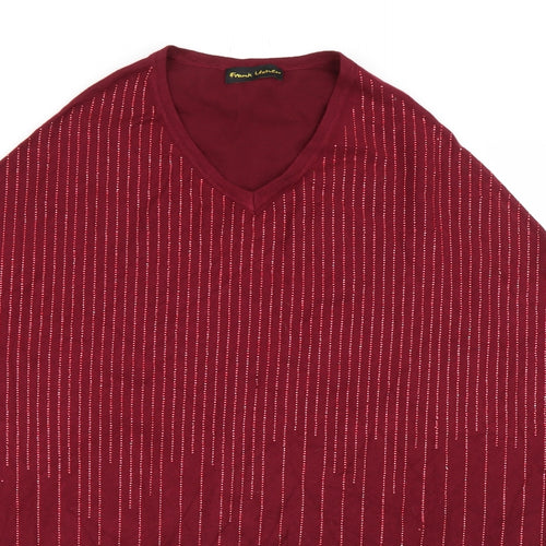 Frank Usher Womens Red Striped  Pullover Jumper One Size  - Poncho