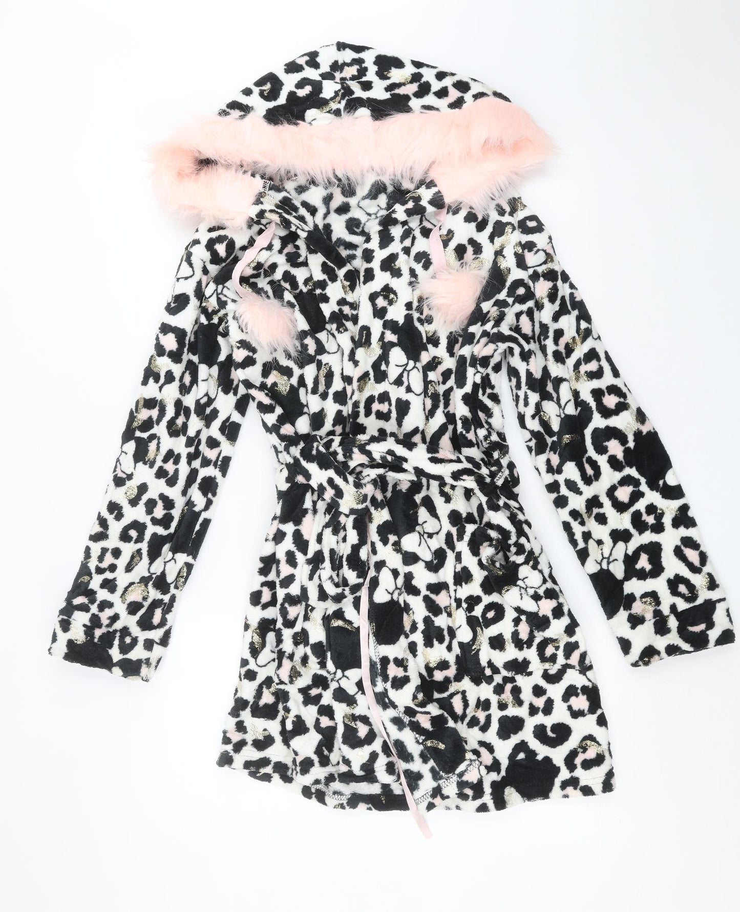 George Womens Black Animal Print  Top Robe Size S  - minnie mouse