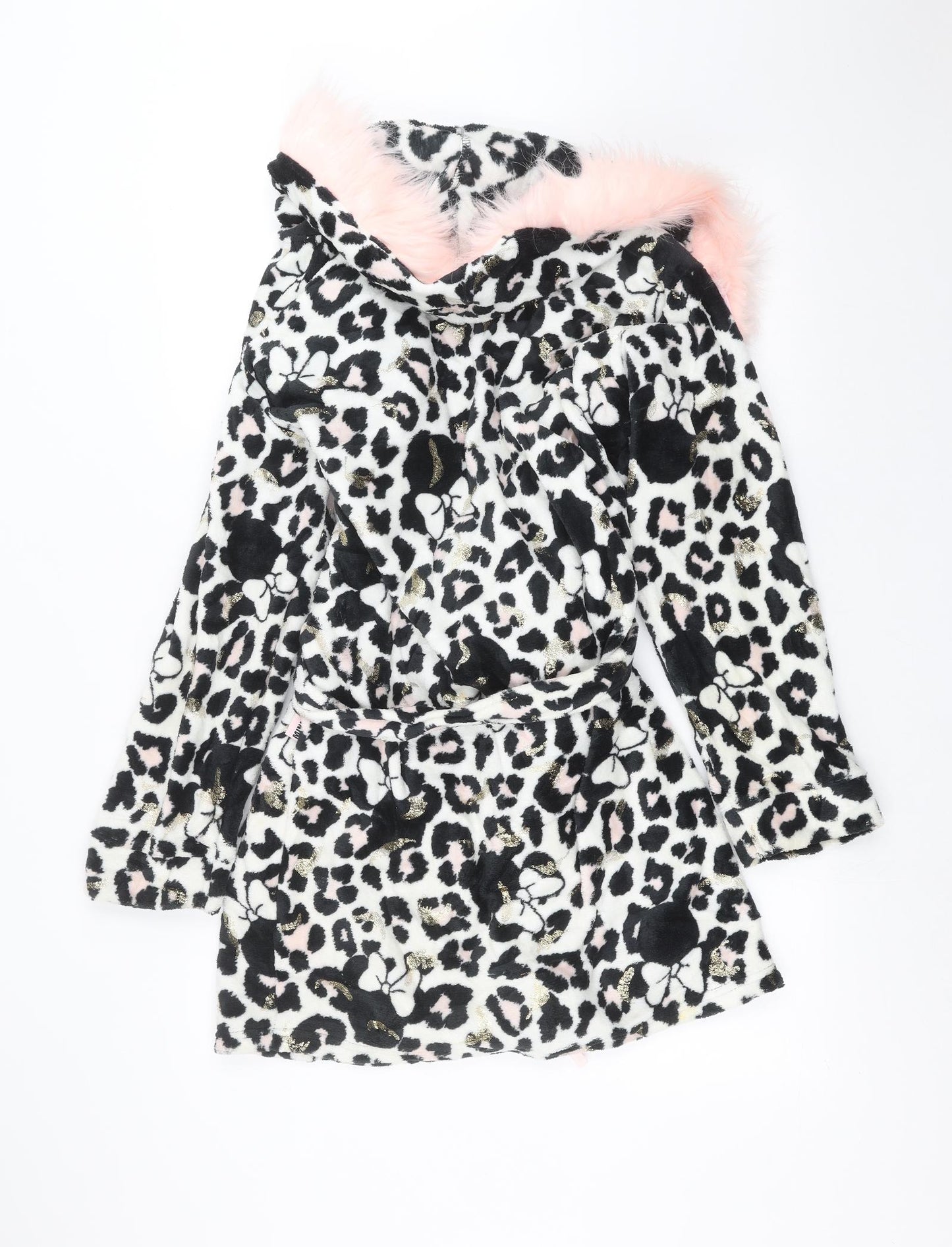 George Womens Black Animal Print  Top Robe Size S  - minnie mouse