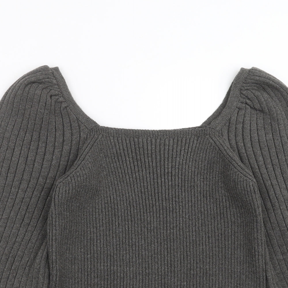 F&F Womens Grey Striped Knit Pullover Jumper Size 14