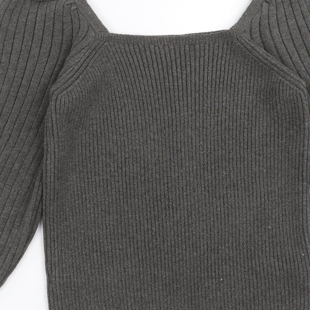 F&F Womens Grey Striped Knit Pullover Jumper Size 14