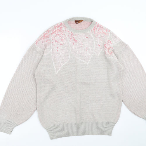 Match Set Womens Grey Floral  Pullover Jumper Size M  - leaf pattern