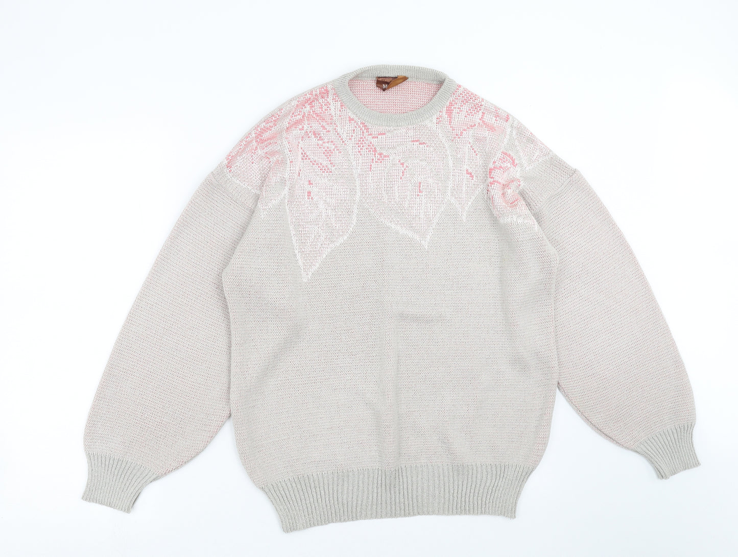 Match Set Womens Grey Floral  Pullover Jumper Size M  - leaf pattern