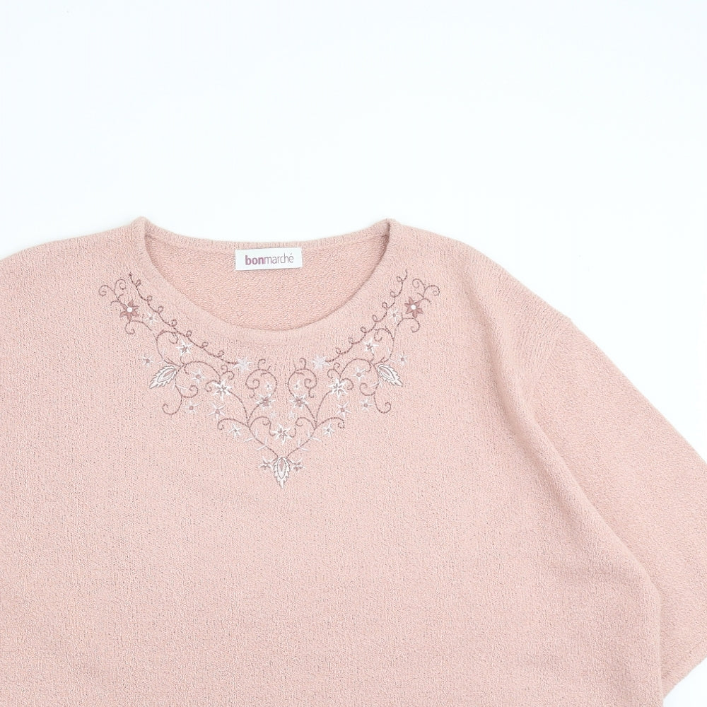 Bonmarché Womens Pink   Pullover Jumper Size XL  - Floral embroidery