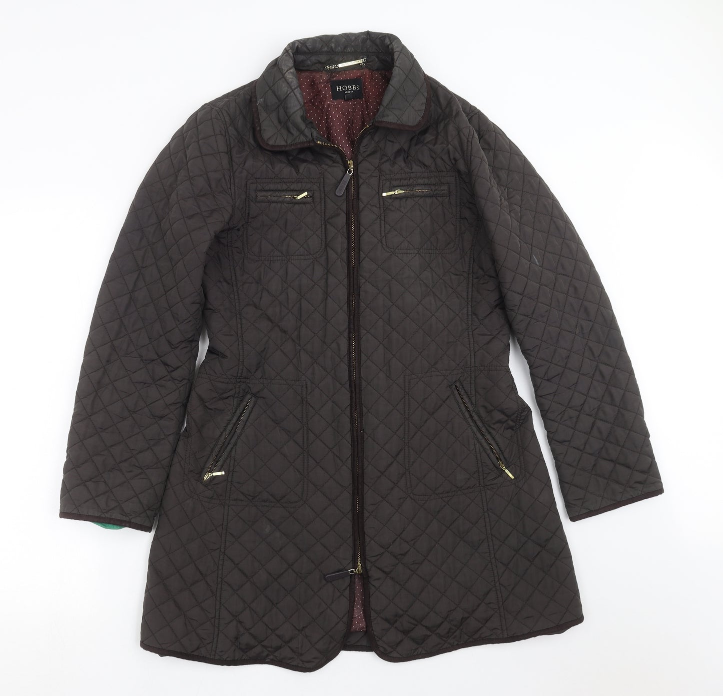 Hobbs Womens Green Argyle/Diamond  Quilted Coat Size 10