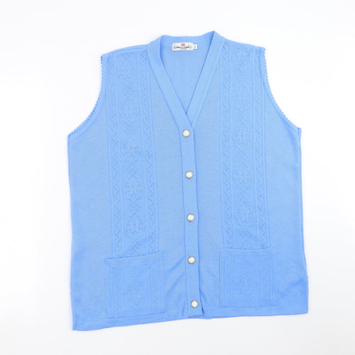 Merry Gold  Womens Blue Geometric Knit Cardigan Jumper Size XL