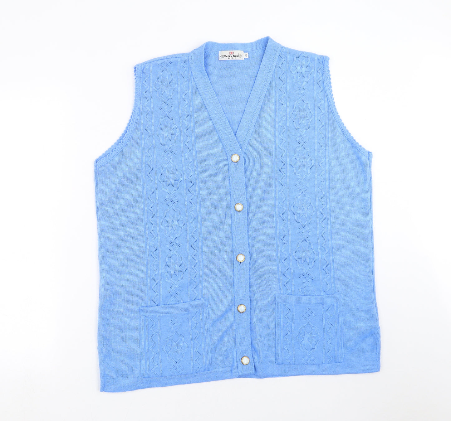 Merry Gold  Womens Blue Geometric Knit Cardigan Jumper Size XL